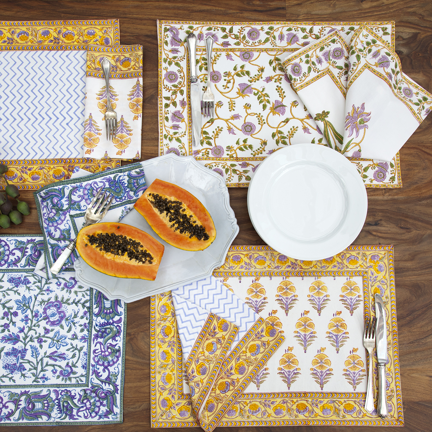 Indian Table Linens Handmade Block Printed Marigold Living